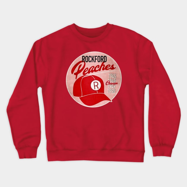 Rockford Peaches • AAGPBL Hat • Rockford, Illinois Crewneck Sweatshirt by The MKE Rhine Maiden